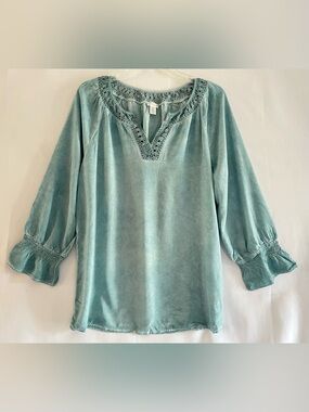 Spense Light Blue Boho Crochet Neck Blouse XL